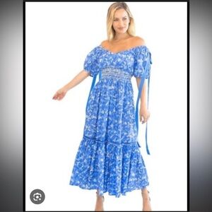 LoveShackFancy Blue Angie dress with long ribbons 0